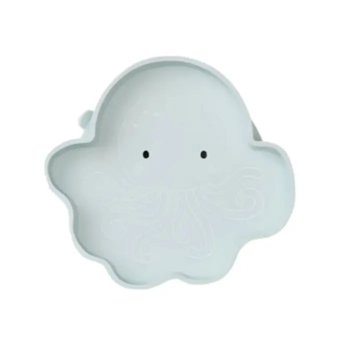 Loulou Lollipop Born To Be Wild silicone snack plate, pale blue cloud-shaped with a cute face