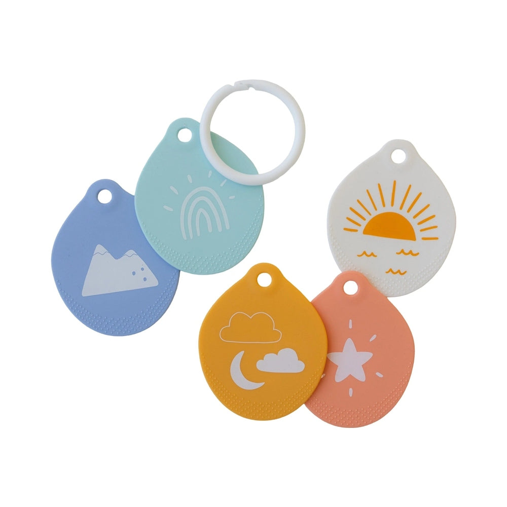 Loulou Lollipop silicone flashcards set of 5 pastel teardrop cards with sun, moon, cloud, star icons