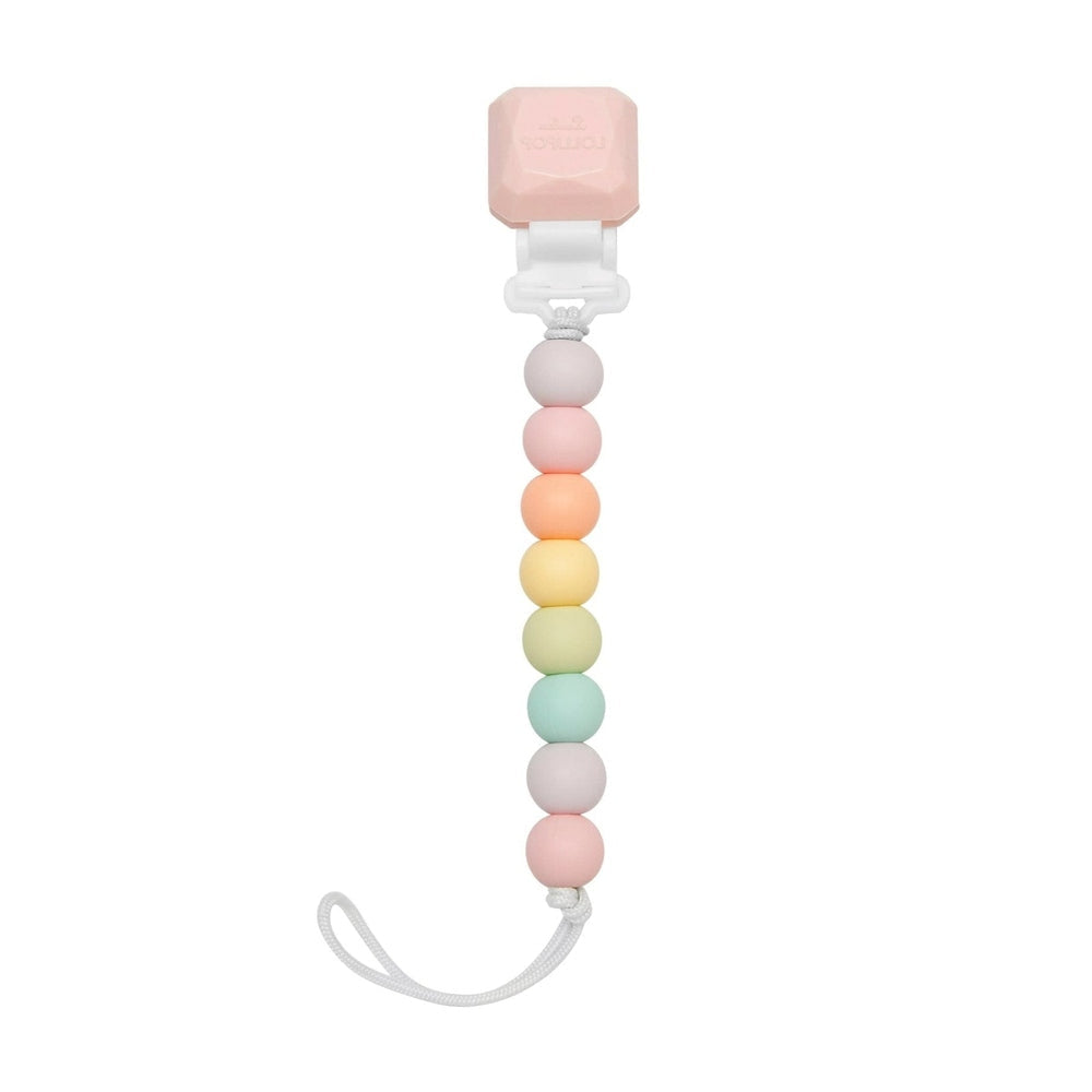 Loulou Lollipop Gem Lolli Pacifier Clip with pastel bead strand and pink clip