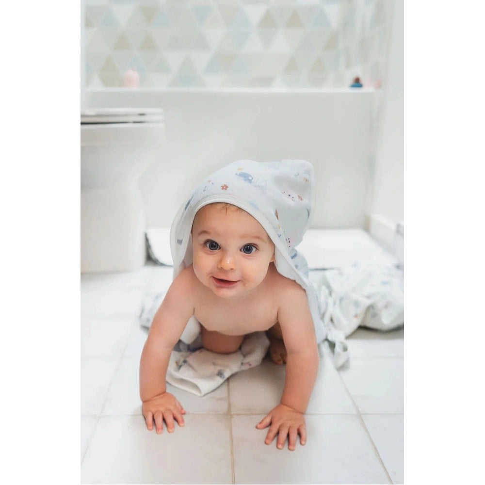 LOULOU LOLLIPOP Loulou Lollipop Hooded Towel Set hooded bath towel shown in image 2 of 50 with animal-inspired details and wrapped child vie