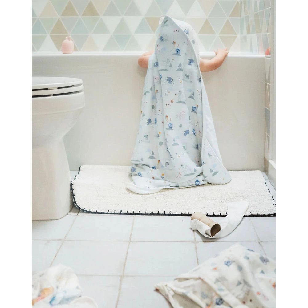 LOULOU LOLLIPOP Loulou Lollipop Hooded Towel Set hooded bath towel shown in image 3 of 50 with animal-inspired details and wrapped child vie