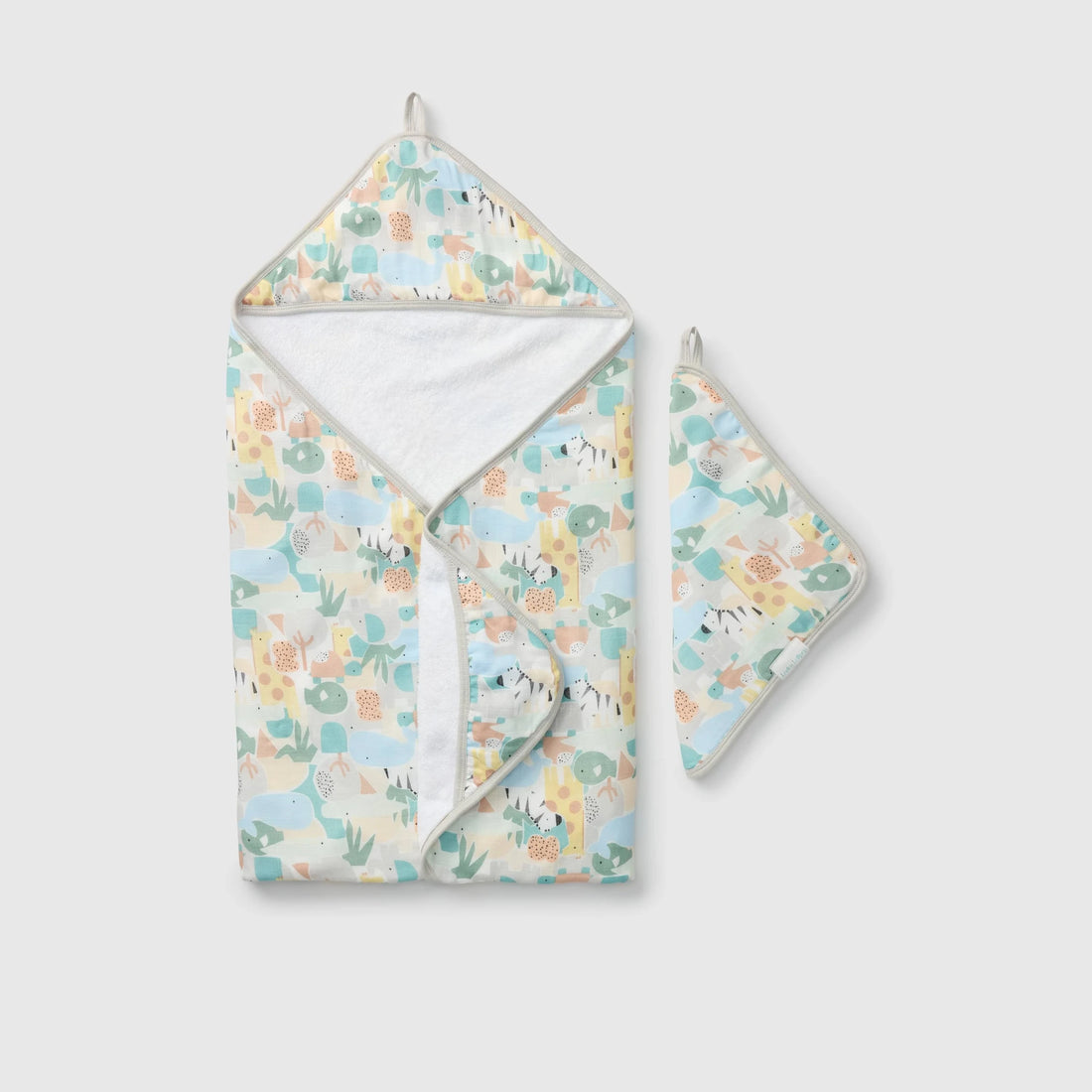 Loulou Lollipop Hooded Towel Set - Animal Puzzle — front product view.