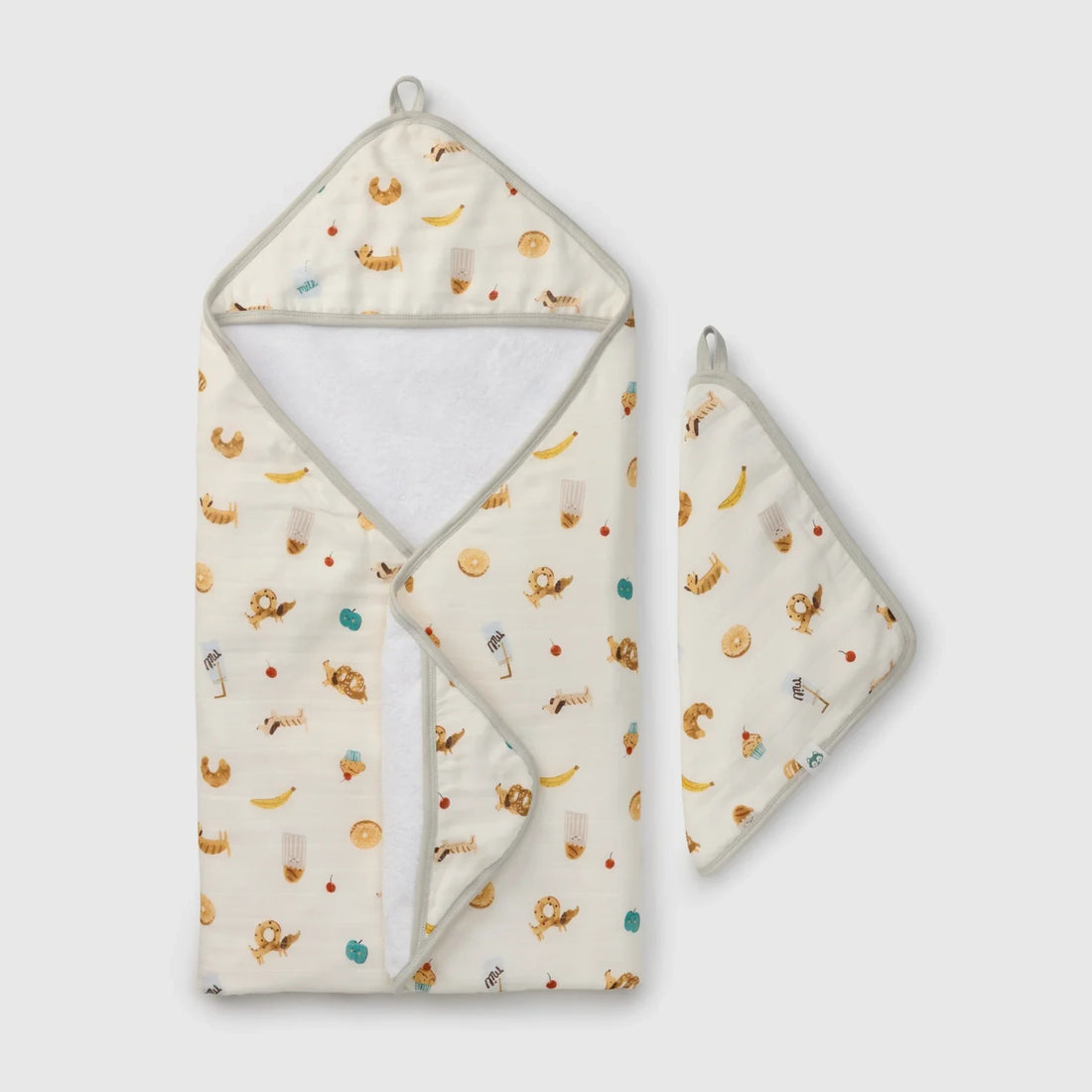 Loulou Lollipop Hooded Towel Set - French Breakfast — front product view.