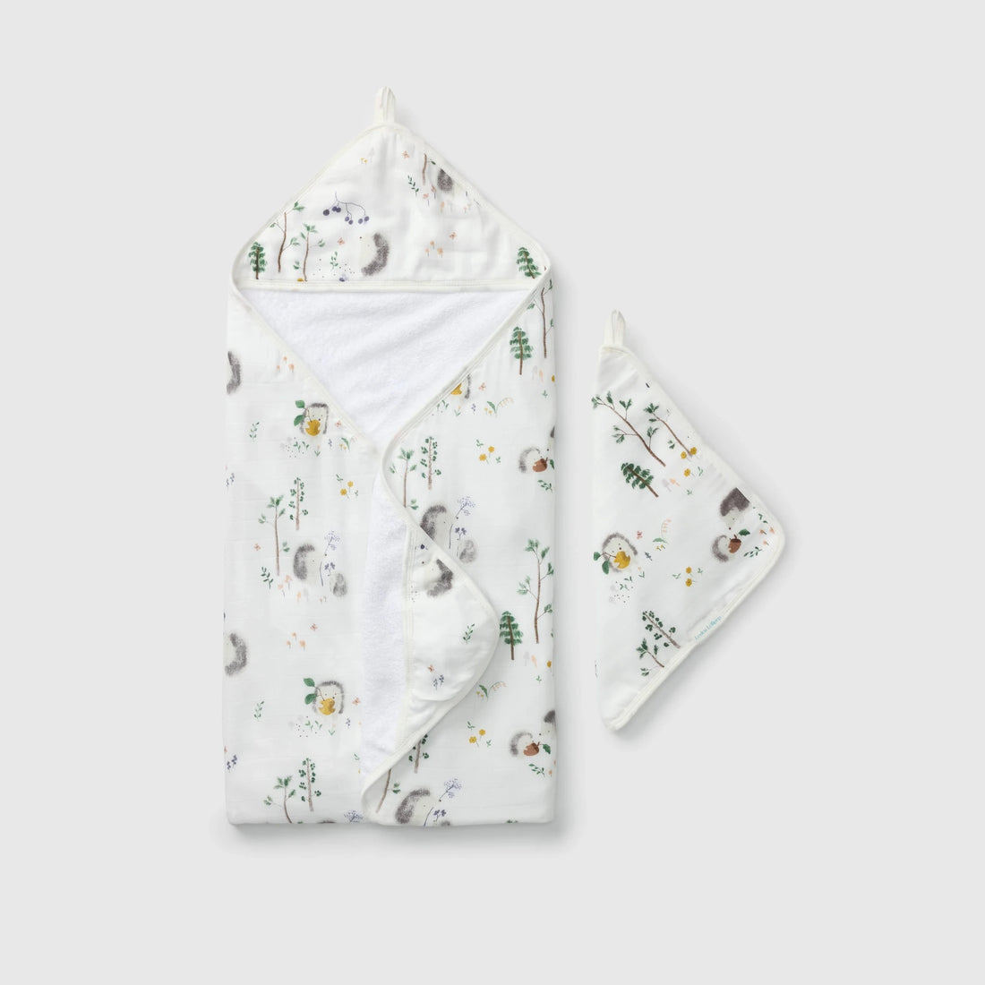 Loulou Lollipop Hooded Towel Set - Hedgehogs — front product view.