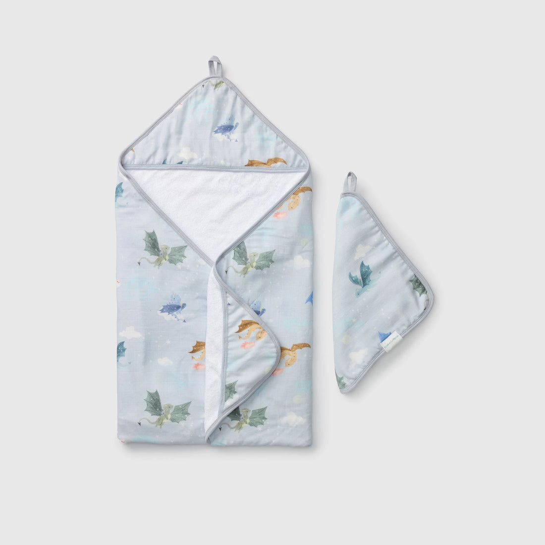 Loulou Lollipop Hooded Towel Set - Magical Dragons — front product view.