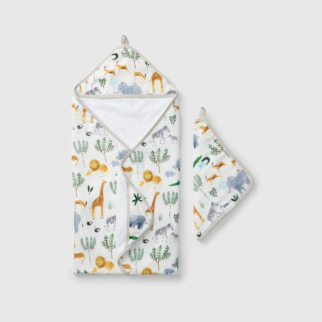 Loulou Lollipop Hooded Towel Set - Safari Jungle — front product view.