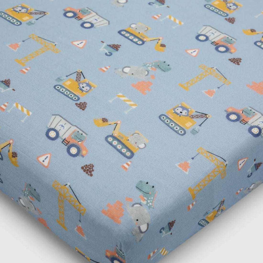 Loulou Lollipop Muslin Fitted Crib Sheet - Tiny Engineers — fitted sheet shown over a mattress corner.