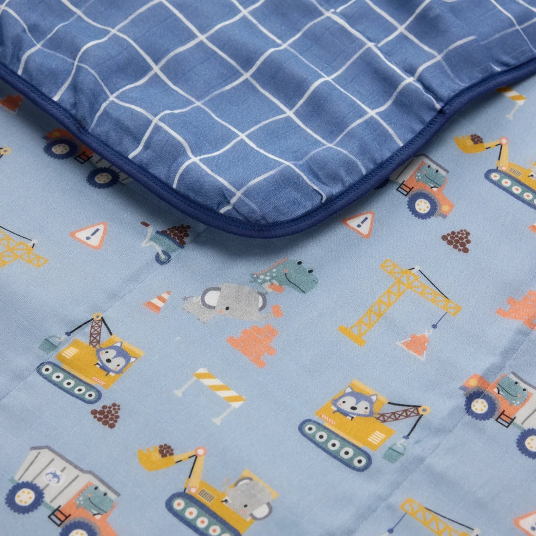 Loulou Lollipop Muslin Quilt - Tiny Engineers — close-up of fabric, print and construction.