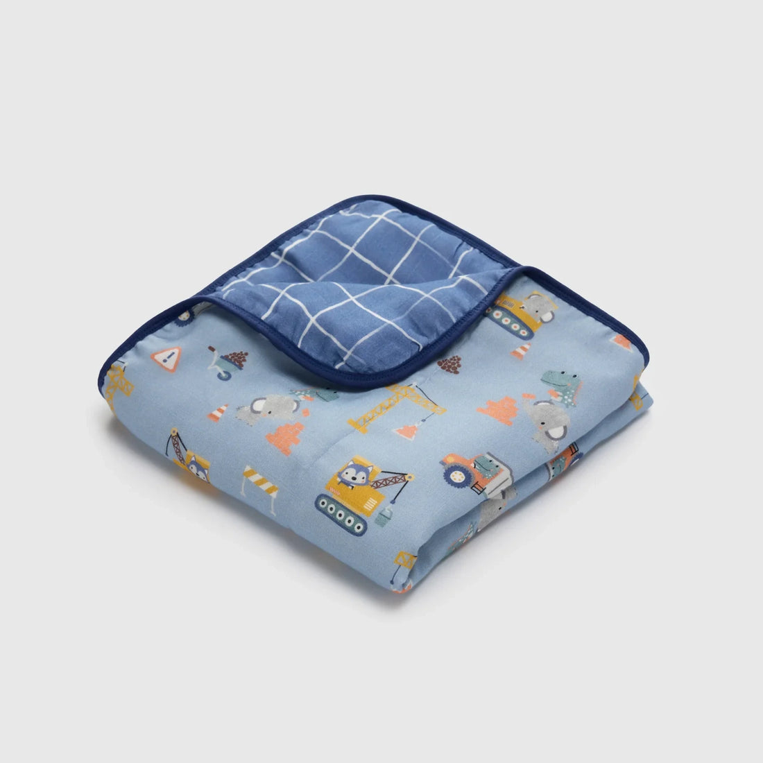 Loulou Lollipop Muslin Quilt - Tiny Engineers — folded quilt showing the printed front and reverse.