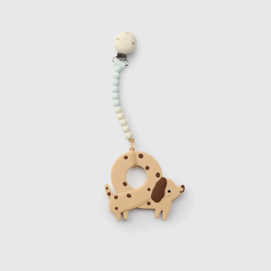 Loulou Lollipop OneC™ Silicone Clip Teether Set - Pretzel Dog — front product view.