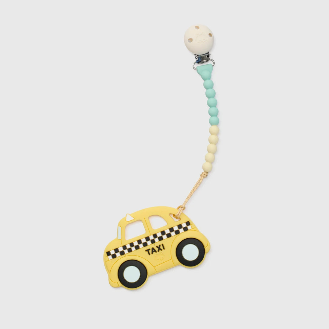 Loulou Lollipop OneC™ Silicone Clip Teether Set - Yellow Taxi — front product view.