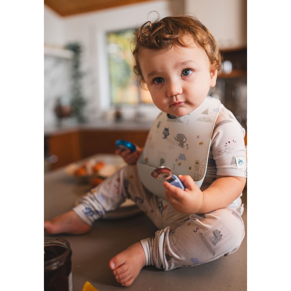 Silicone Bib Printed - Mini Mathletes lifestyle view