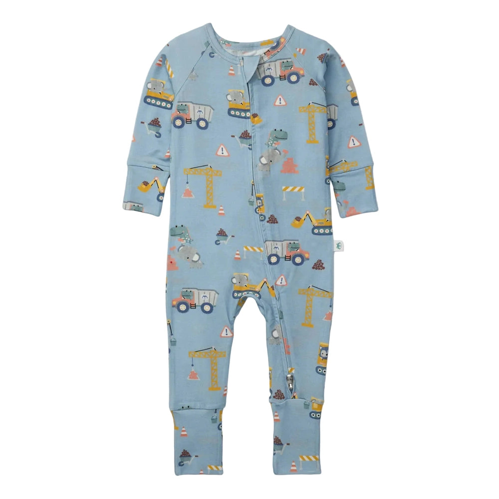 LOULOU LOLLIPOP Loulou Lollipop Sleeper Tiny Engineers full-length zipper footless romper with dinosaur vehicle print img 1/2