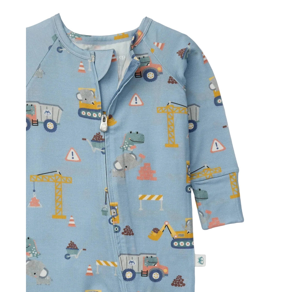 LOULOU LOLLIPOP Loulou Lollipop Sleeper Tiny Engineers full front zipper with animals and construction vehicles print img 2/2