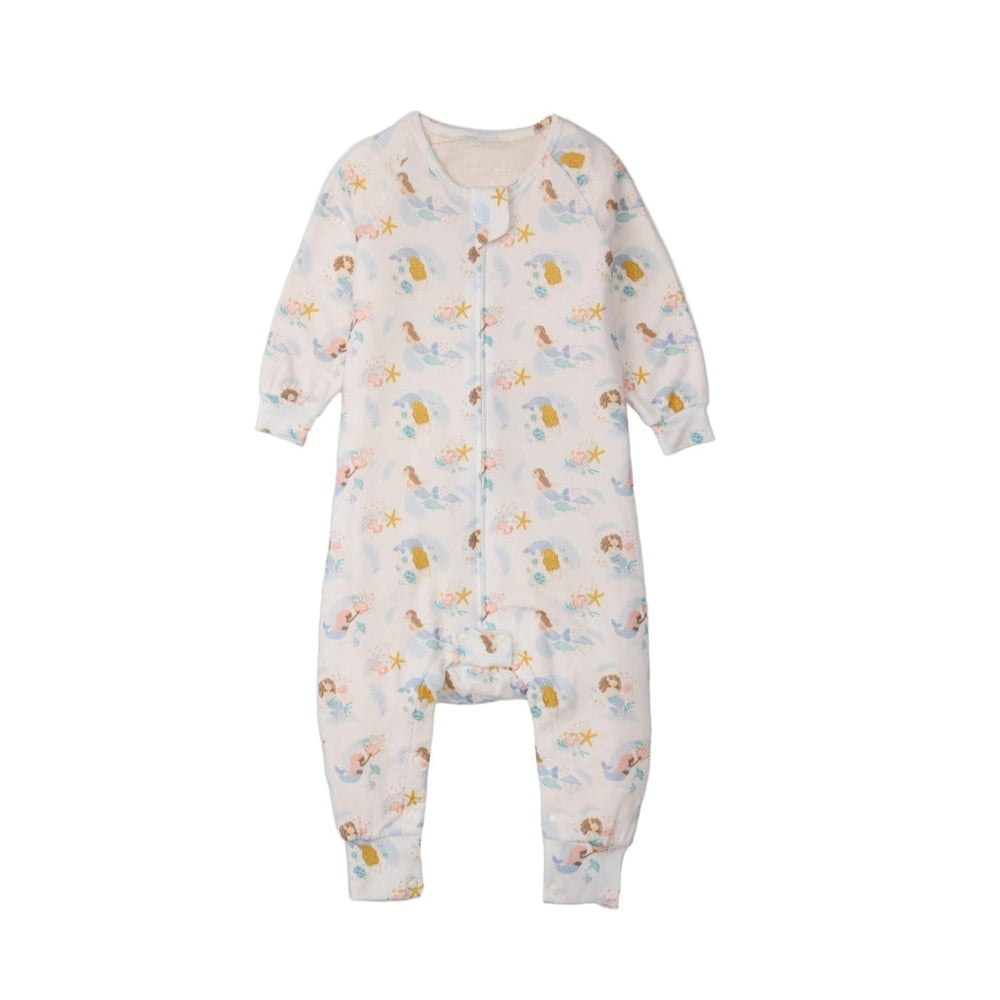 Loulou Lollipop sleepsuit 1.0 Tog mermaids; white footed baby sleepwear with pastel mermaid pattern