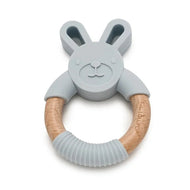 Loulou Lollipop Teether Bunny in Silicone & Wood - Light Gray
