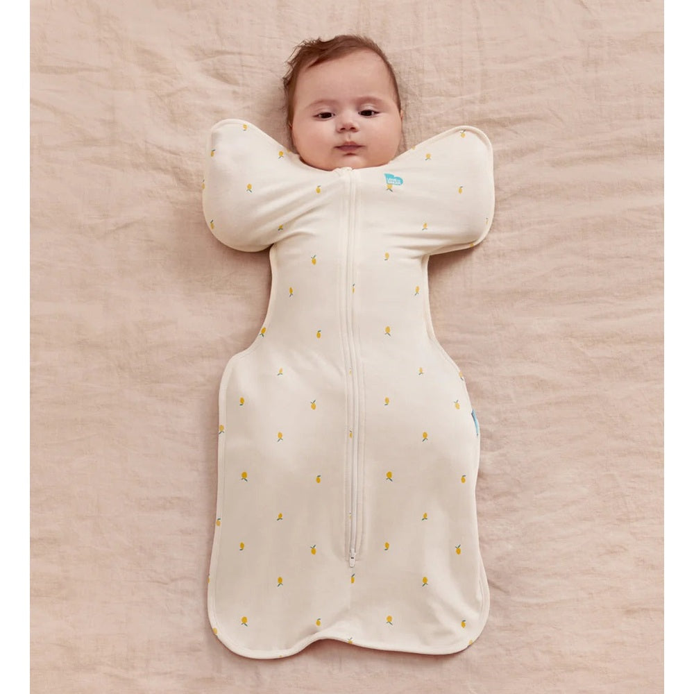 LOVE TO DREAM Love To Dream Swaddle Up Bamboo 1.0 Tog Cream Lemons wings-up arm design with full-length center zipper img 2/8