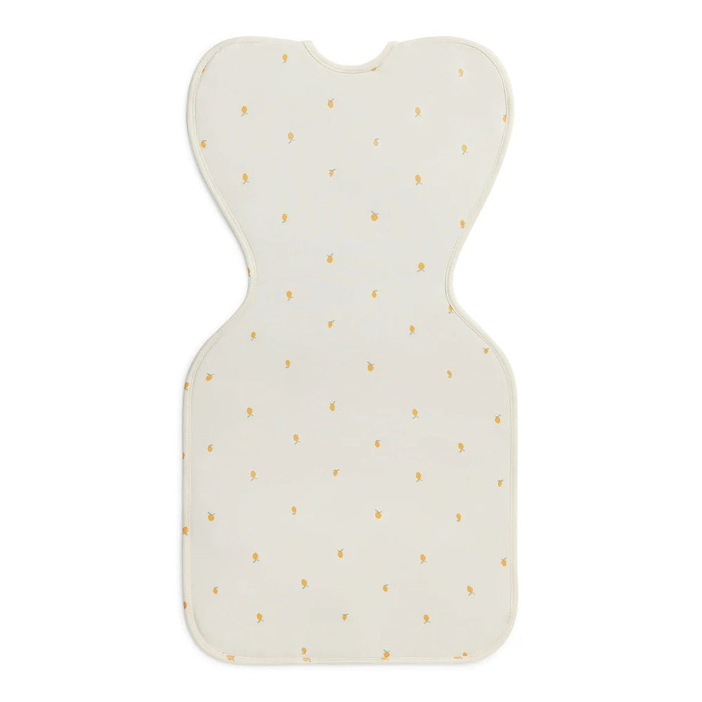 LOVE TO DREAM Love To Dream Swaddle Up Bamboo 1.0 Tog Cream Lemons contoured hourglass shape with shoulder notches and zipper img 4/8