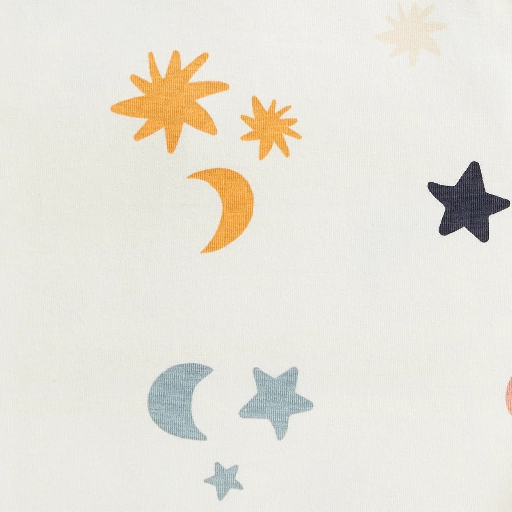 LOVE TO DREAM Love To Dream Swaddle Up Organic Cotton 1.0 Tog Buff Lunar Celestial print with multi-pointed stars and crescent moons img 4/7