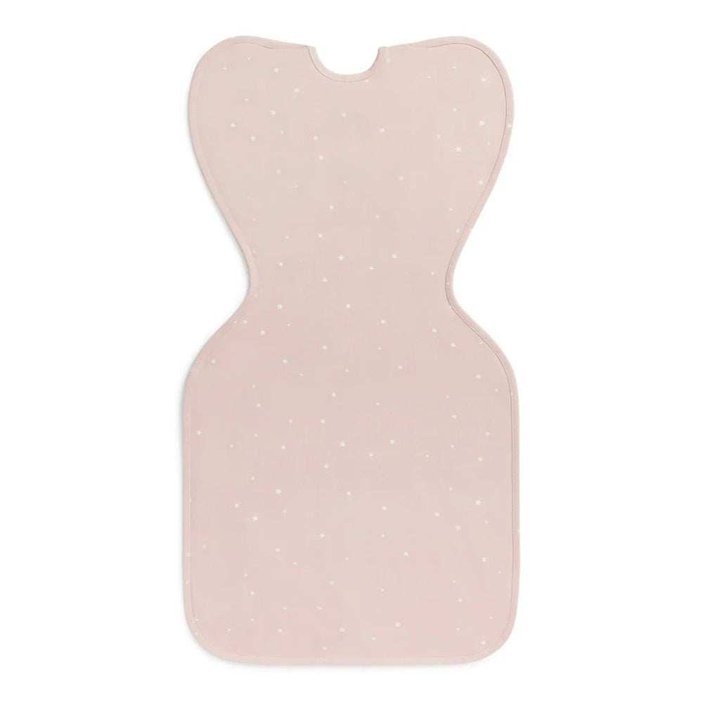 LOVE TO DREAM Love To Dream Swaddle Up Original Cotton 1.0 Tog Powder Pink Twinkle hourglass-shaped with shoulder notch and arms-up img 6/12