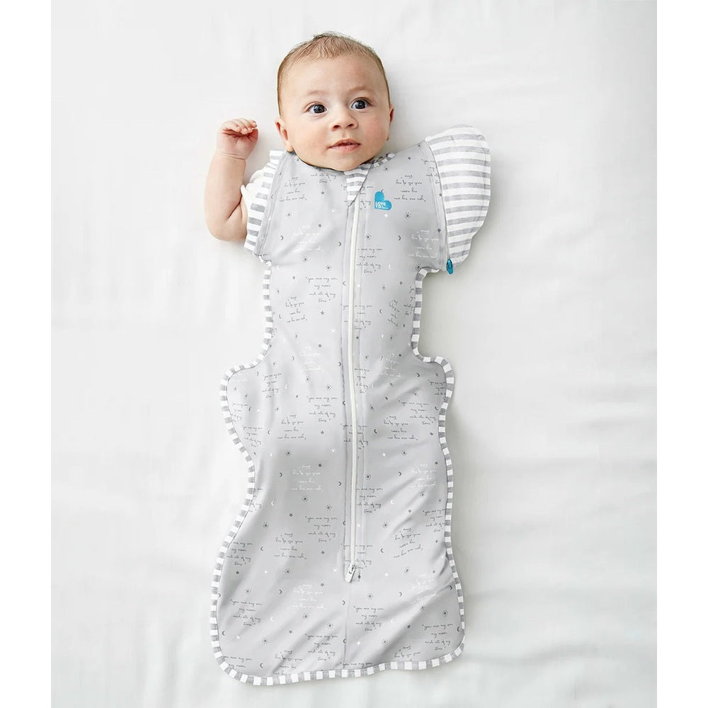 LOVE TO DREAM Love To Dream Swaddle Up Transition Bag Cotton 0.2 Tog Grey You Are My Detachable wing sleeves with striped trim img 2/7