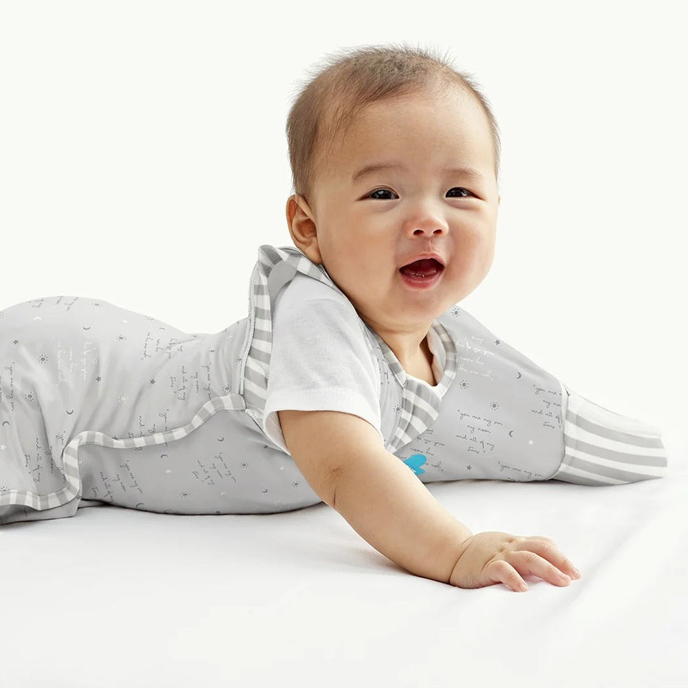 LOVE TO DREAM Love To Dream Swaddle Up Transition Bag Cotton 0.2 Tog Grey You Are My Detachable striped sleeves with stars and moons img 3/7