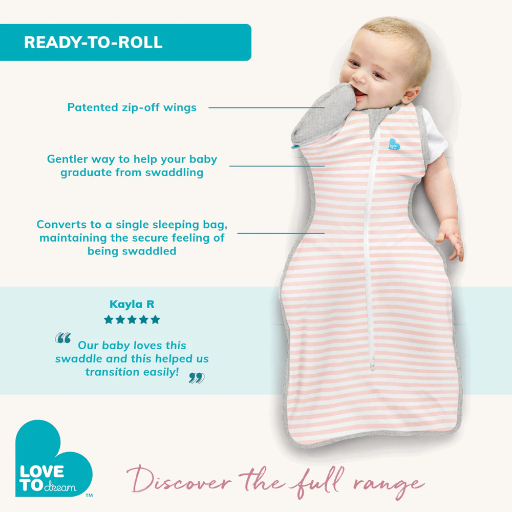 LOVE TO DREAM Love To Dream Swaddle Up Transition Bag Cotton 0.2 Tog Grey You Are My Pink and white striped body with detachable img 6/7