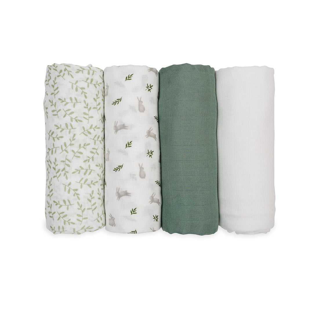 Lulujo Baby Breathable Bamboo Muslin Swaddle Blankets Whales & Stars 4Pack – Fern & Bunnies – image 1
