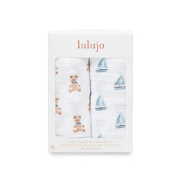 Lulujo Baby Cotton Swaddle Vintage Bears & Sailboats 2 Pack