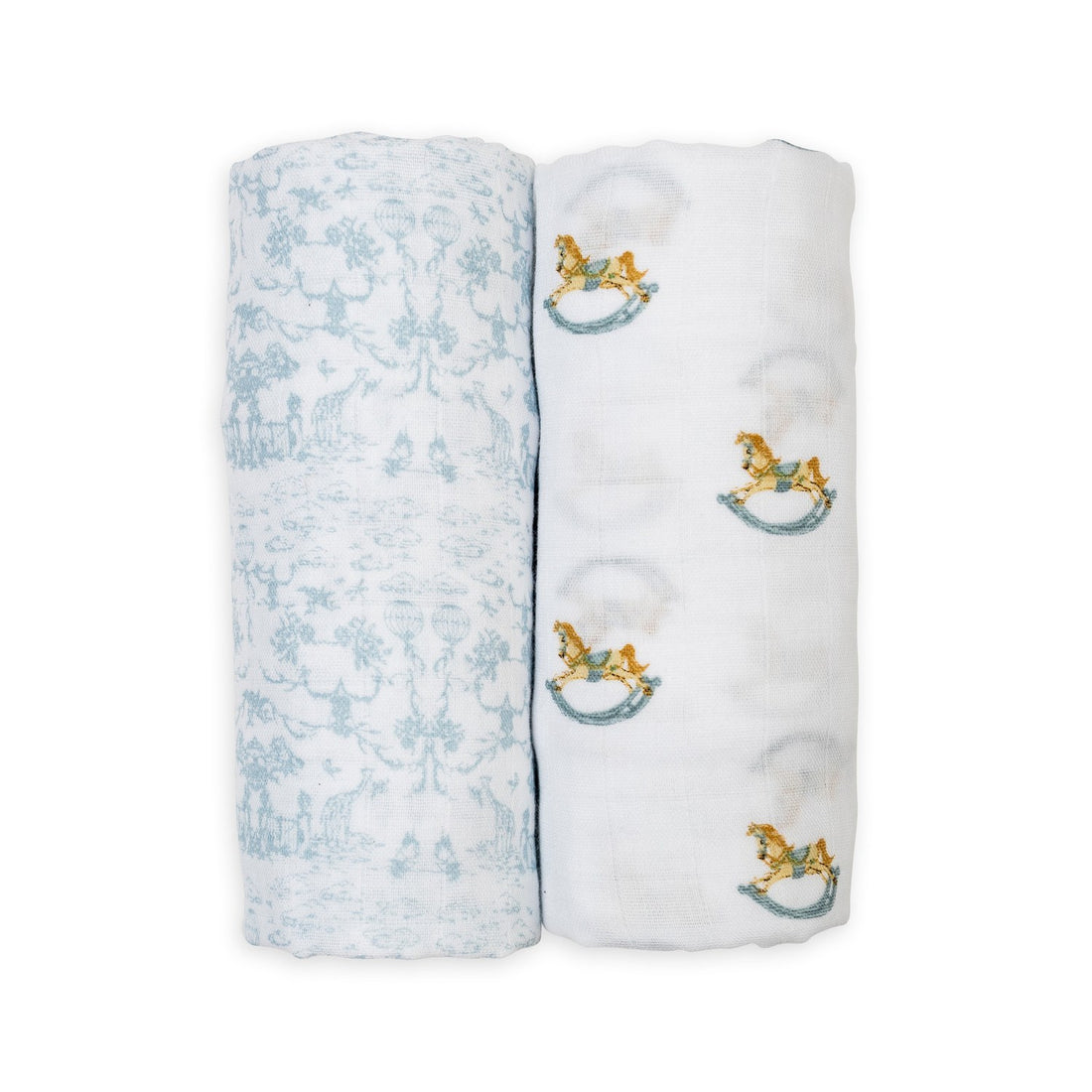Lulujo Baby Cotton Swaddle Vintage Bears & Sailboats 2 Pack – Rocking Horse & Toile – image 1