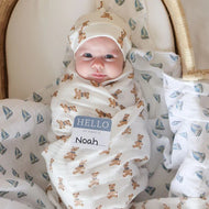 Lulujo Baby Hat & Swaddle Sets Vintage Bears