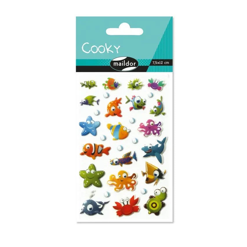 Maildor Cooky sticker sheet featuring colorful sea creatures and bubbles for crafts
