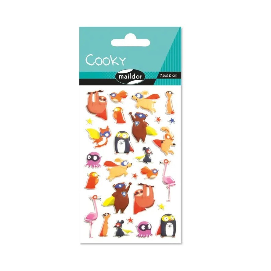 Maildor Cooky stickers sheet featuring colorful animal characters and penguins for crafts