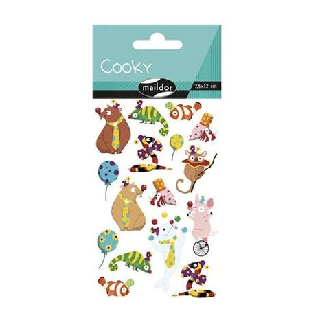 Maildor Cooky stickers sheet with colorful cartoon animals and balloons (20+ pieces)