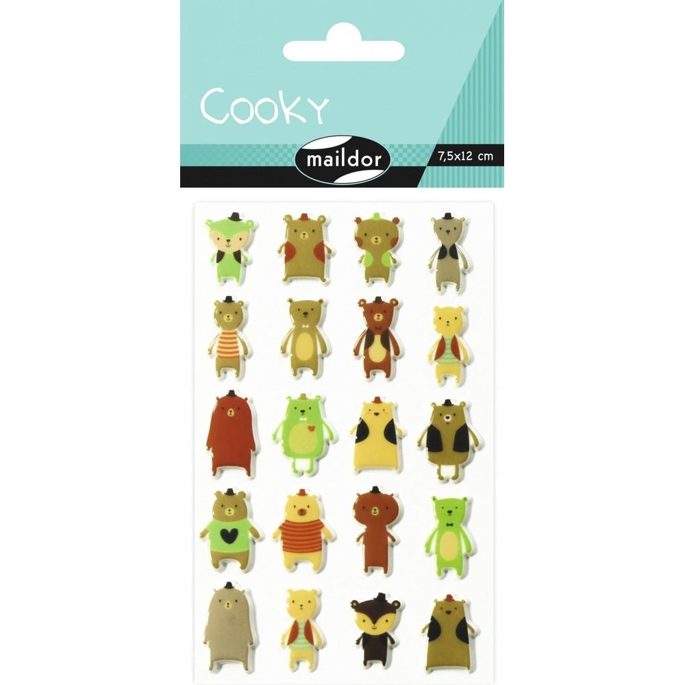 Maildor Cooky stickers: set of 20 colorful bear characters in hats and outfits