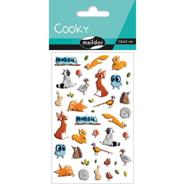 Maildor Cooky stickers sheet with colorful woodland animals and birds for crafts