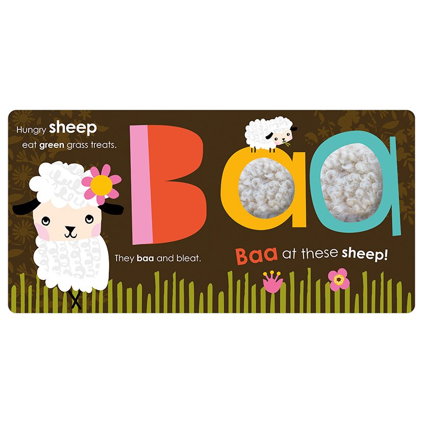Make Believe Ideas Baa Quack Moo educational card featuring colorful letters and sheep artwork