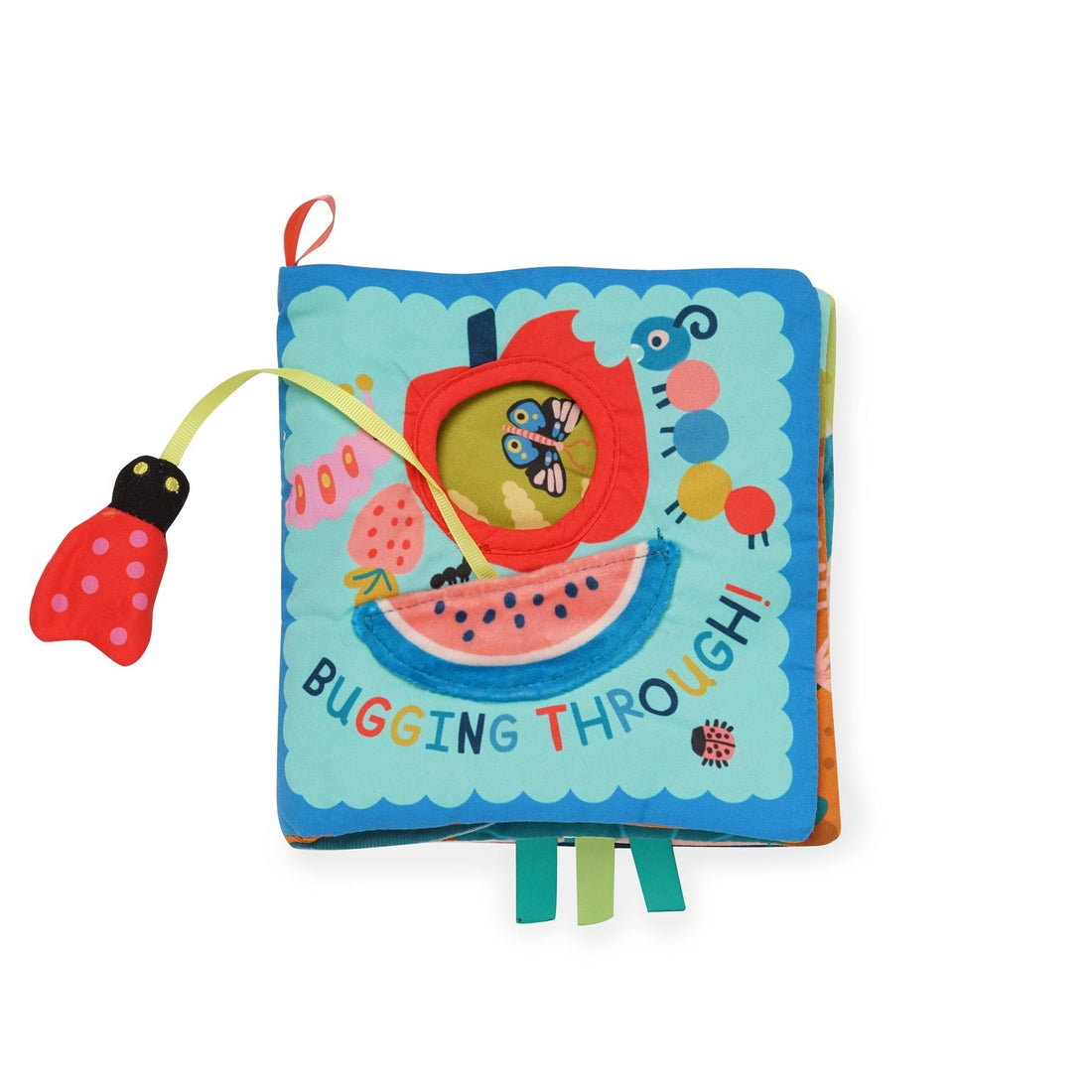 Manhattan Toy Bugging Through Sensory Book - closed cover with tethered crinkle bug extended