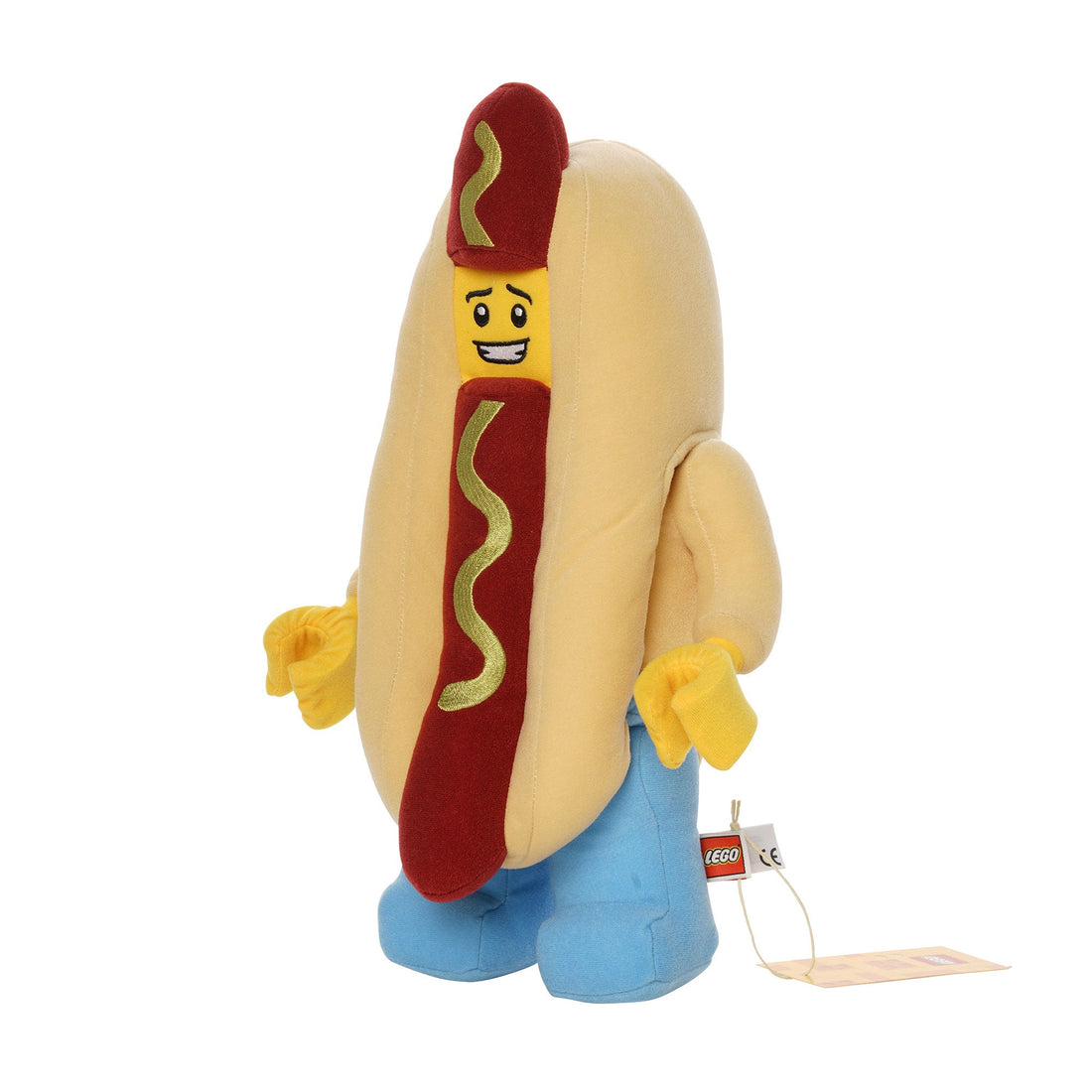 Manhattan Toy LEGO Hot Dog Guy 14" Plush - left three-quarter view with product tags