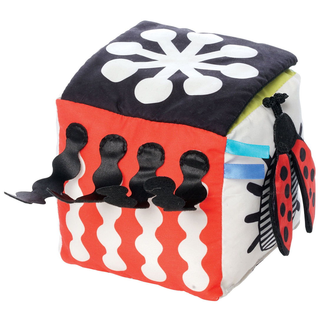 Manhattan Toy Wimmer Discovery Cube - open red-and-black fabric flap