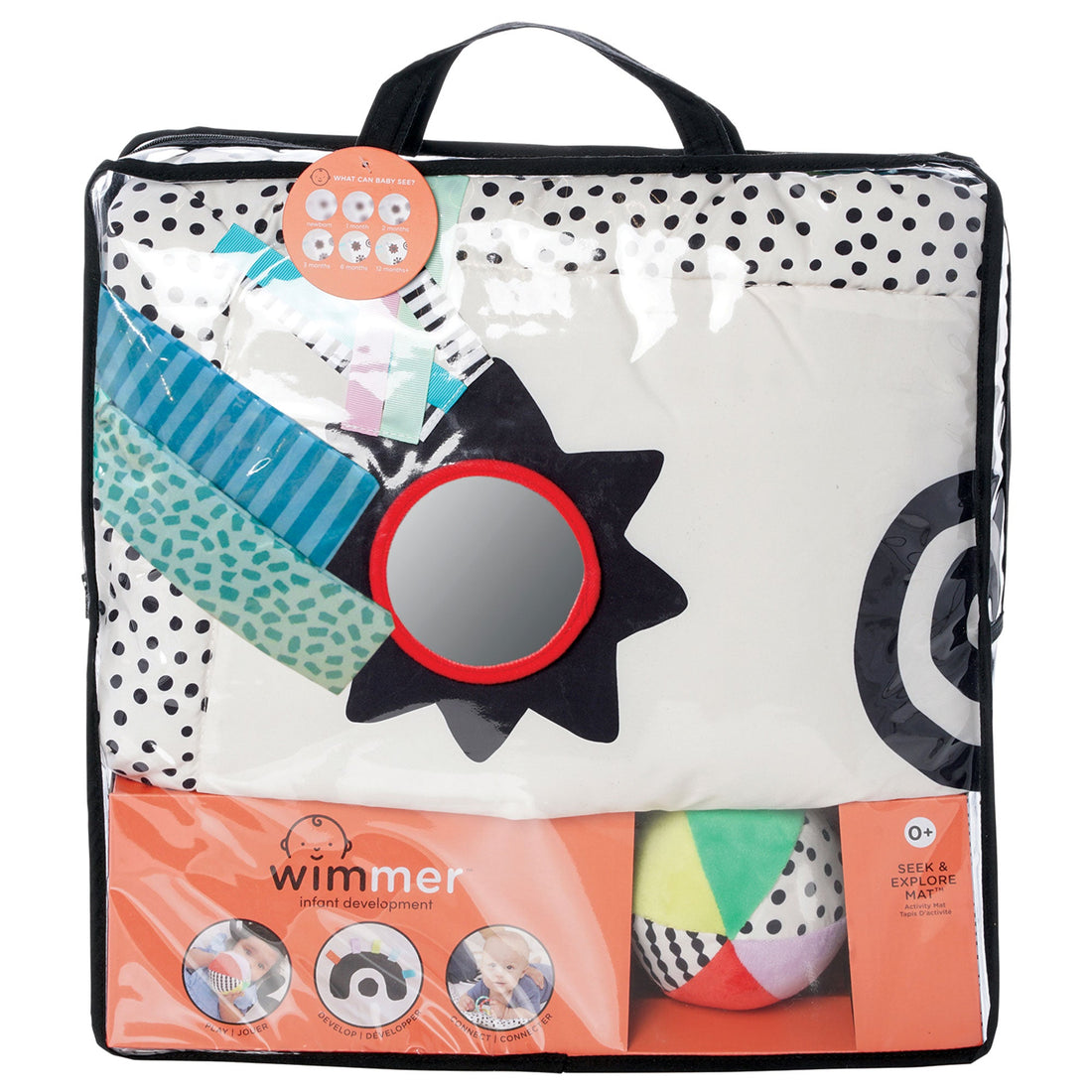 Manhattan Toy Wimmer Seek & Explore Mat - packaged set in handled storage bag front view