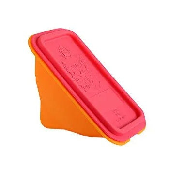 Marcus & Marcus Collapsible Sandwich Container, orange body with pink lid, snapped shut for on-the-go use.