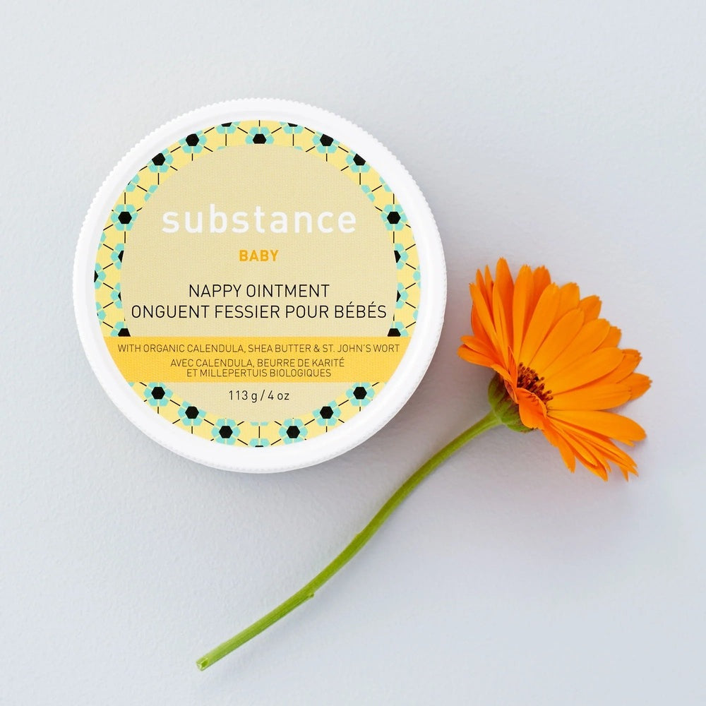 Matter Company Nappy Ointment 4 oz jar with yellow label and geometric border