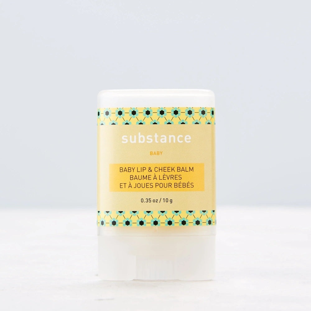 Matter Company Substance Baby Lip & Cheek Balm in yellow label with turquoise geometric band