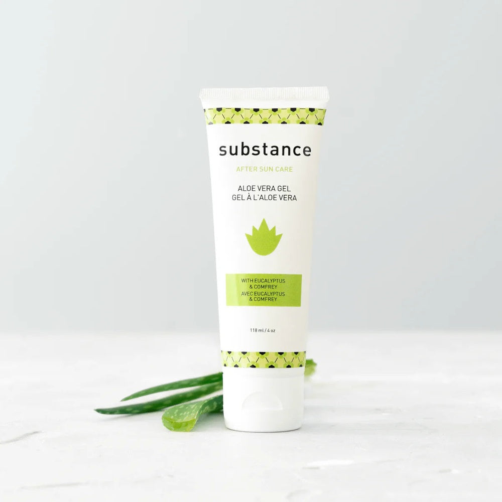 Matter Company Substance Aloe Vera Gel, 118 ml, after-sun care with green aloe leaf graphic