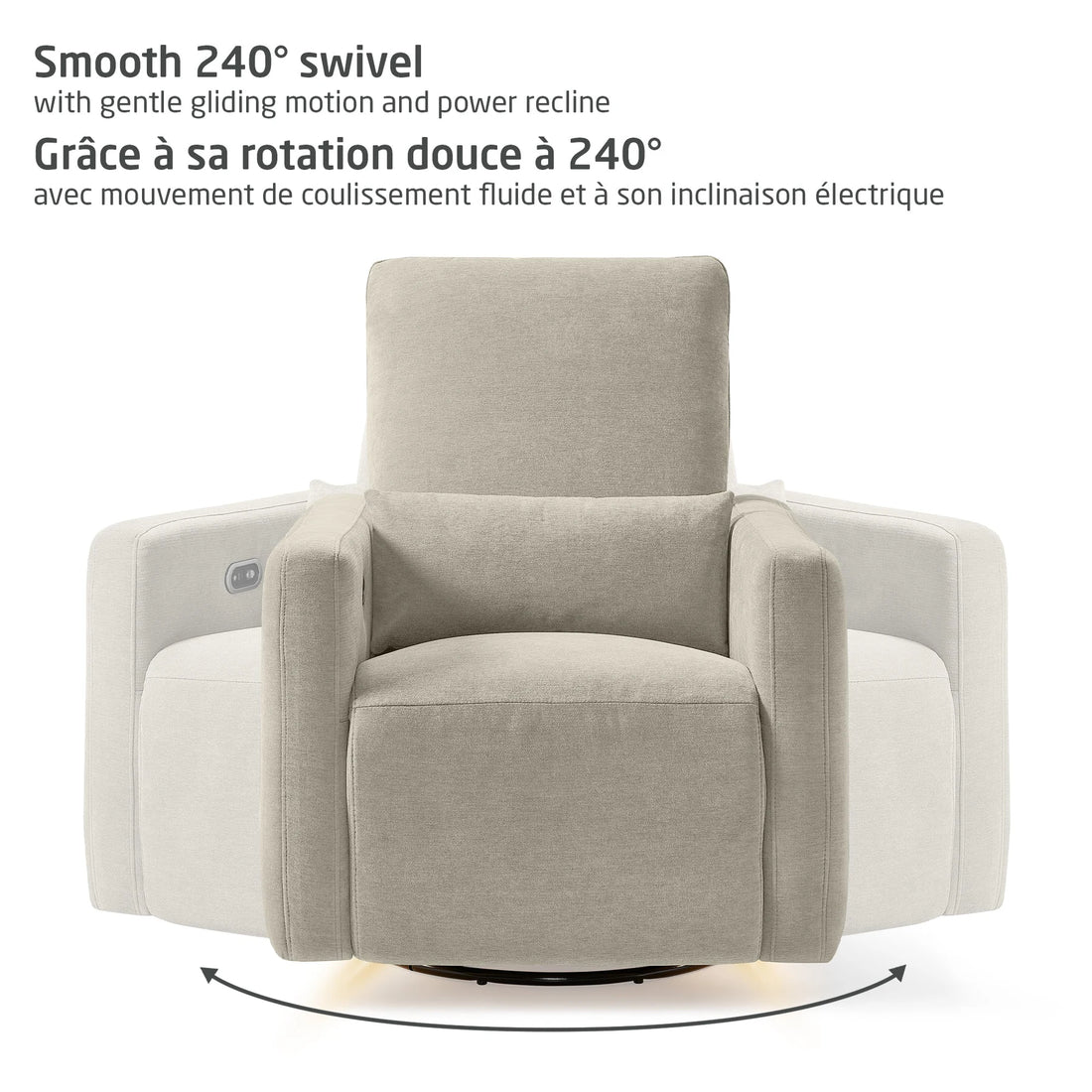 Maxi-Cosi Dorian Swivel Glider and Power Recliner with Night Light — 240-degree swivel motion