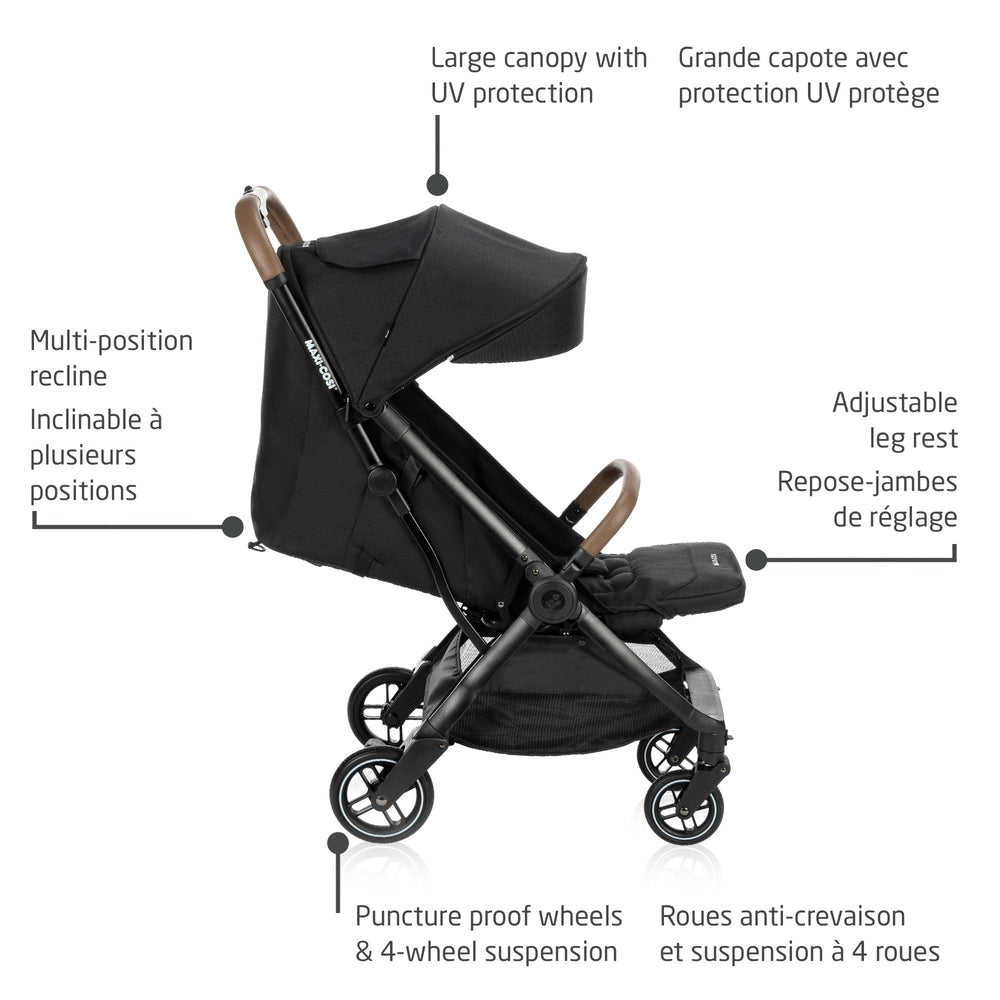 MAXI COSI Maxi Cosi Eva3 Lightweight Compact Travel Stroller stroller shown from image 6 of 8 with visible canopy, handlebar and wheel setup