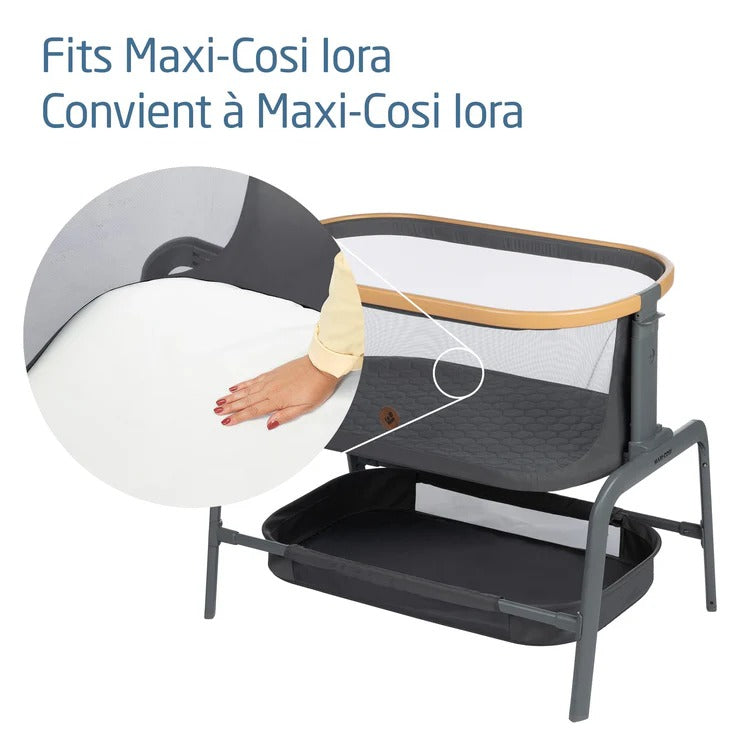Maxi Cosi Iora bedsheets 2-pack in white for baby bassinet; breathable, soft cotton