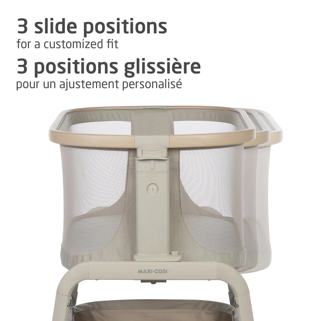 Maxi-Cosi Iora Bedside Bassinet Sleep Approved — slide-to-bed positions