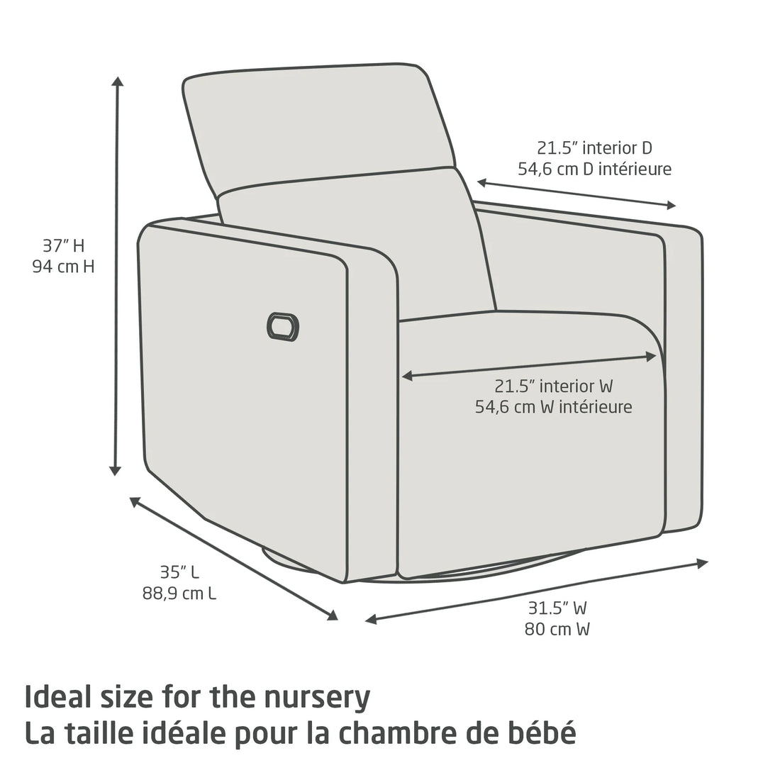 Maxi-Cosi Isla Swivel Glider and Power Recliner — dimension diagram
